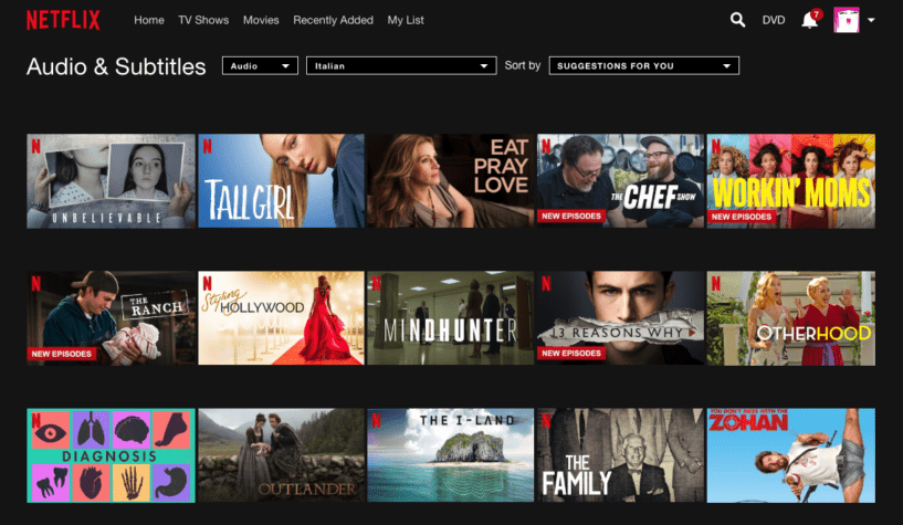 browse for Netflix titles to watch in Italian